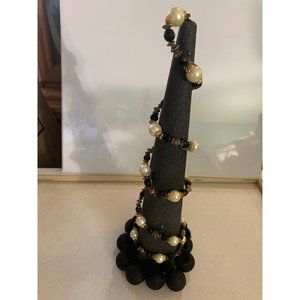 Black Christmas Tree with Gold and Pearl 12 inch